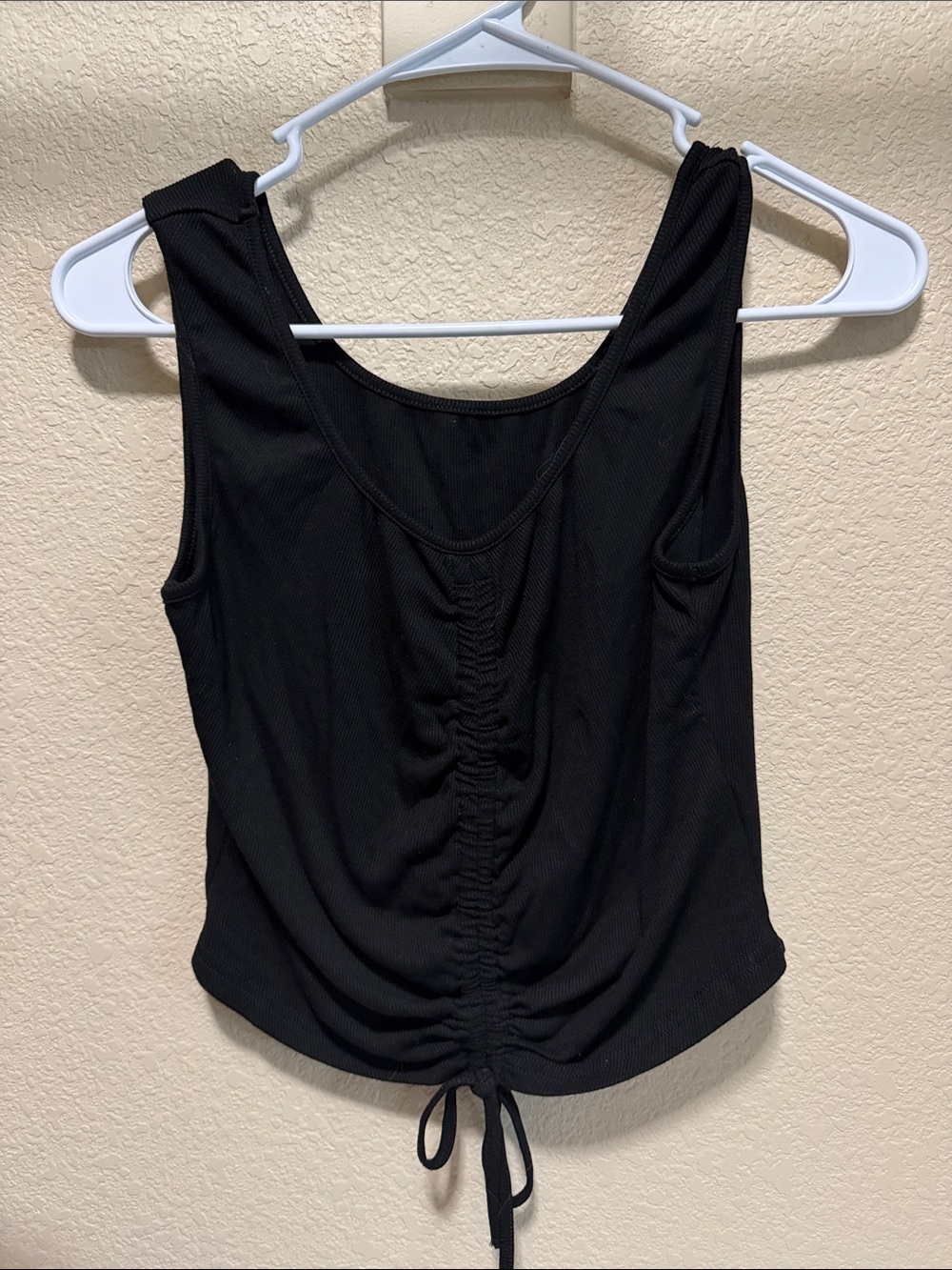 Women's Black Ruched Drawstring Tank Top